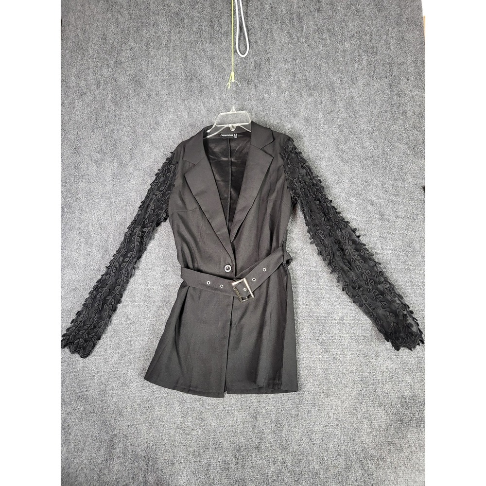 PrettyLittleThing‎ Blazer Mini Dress Lace Sleeve Belted Coquette Black US 6